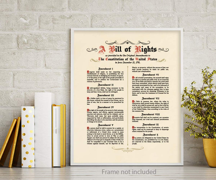 Constitution Bill of Rights Wall Art Prints - Unframed 8x10 - Patriotic Poster - American Decor for Home, Office, School - Historical Art Pictures - Inspirational Decorations for Wall