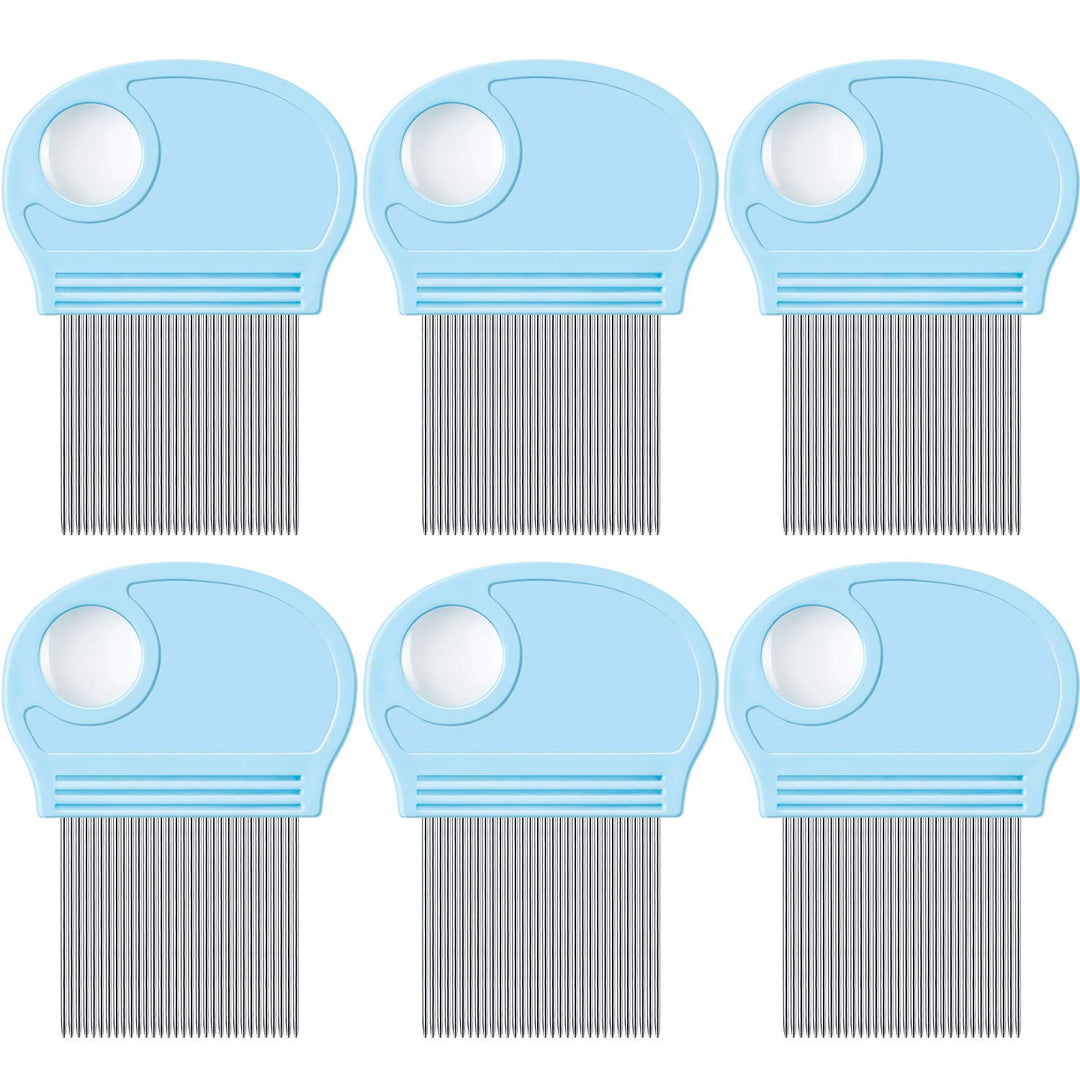 6 Pieces Head Lice Remover Nit Removal Hair Comb with Magnifier, Fine Metal Teeth Tool for Dogs Cats Pet Human Grooming and Removing Dandruff Flakes/Lice Eggs, Sky Blue