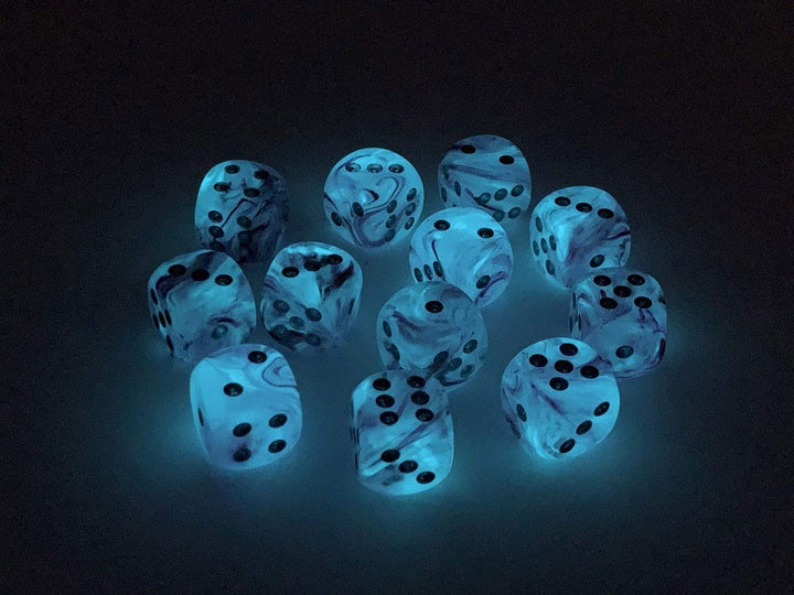 Chessex Ghostly Glow 16mm D6 Dice Block (12 Dice) - Pin