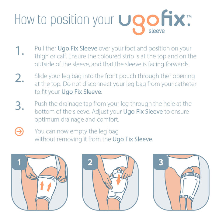Ugo Fix Sleeve (x4) – Catheter Leg Bag Holder/Catheter Bag Cover, Strong and Durable Fibre Blends with External Seams, Washable and Reusable with Free Laundry Bag (Pack of 4) (Large)