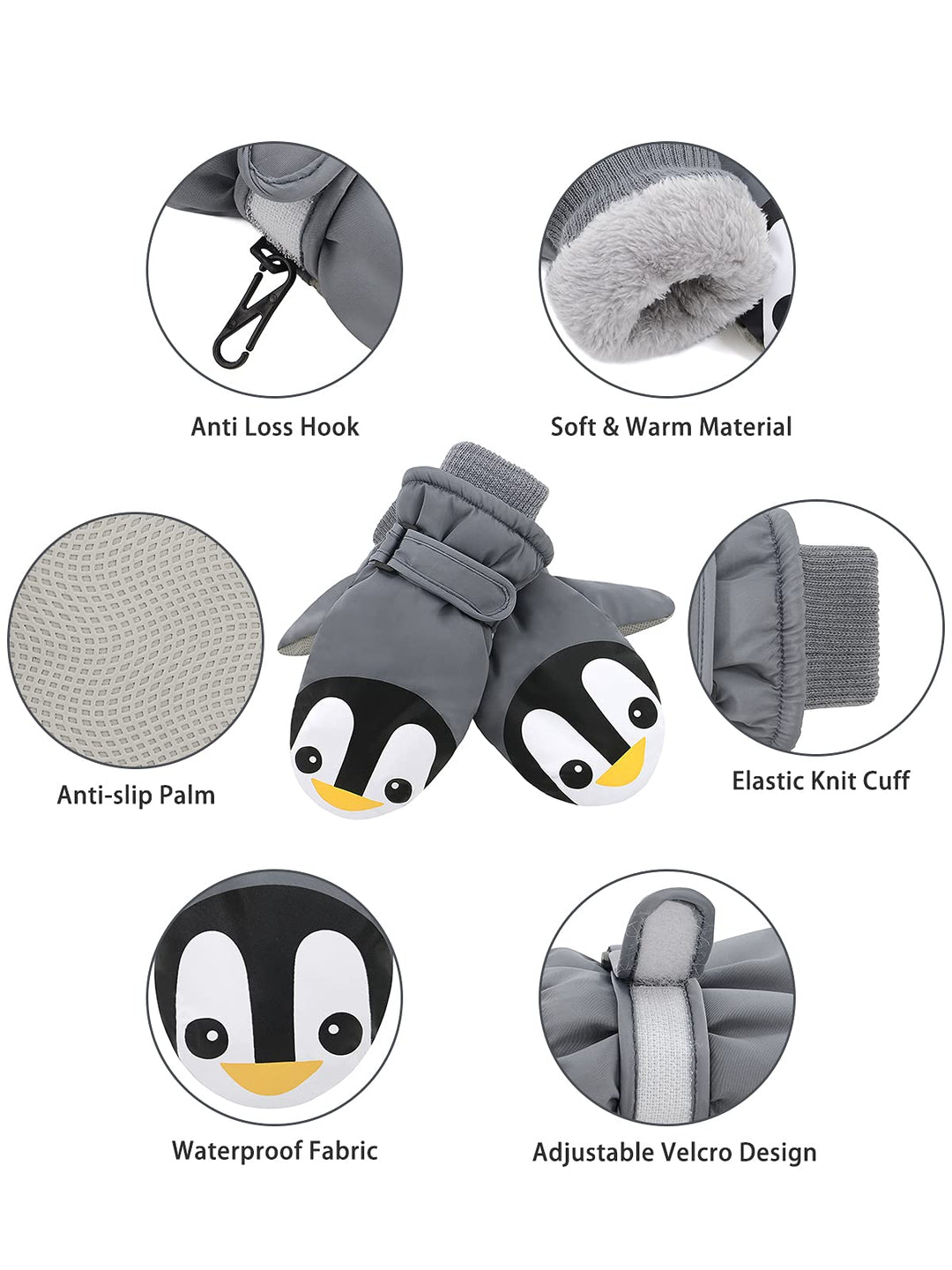 Winter Lined Fleece Toddler Mittens Waterproof Snow Mittens for Toddler Girls Boys Kids Snow Gloves Ski Alligator Navy 2-4T