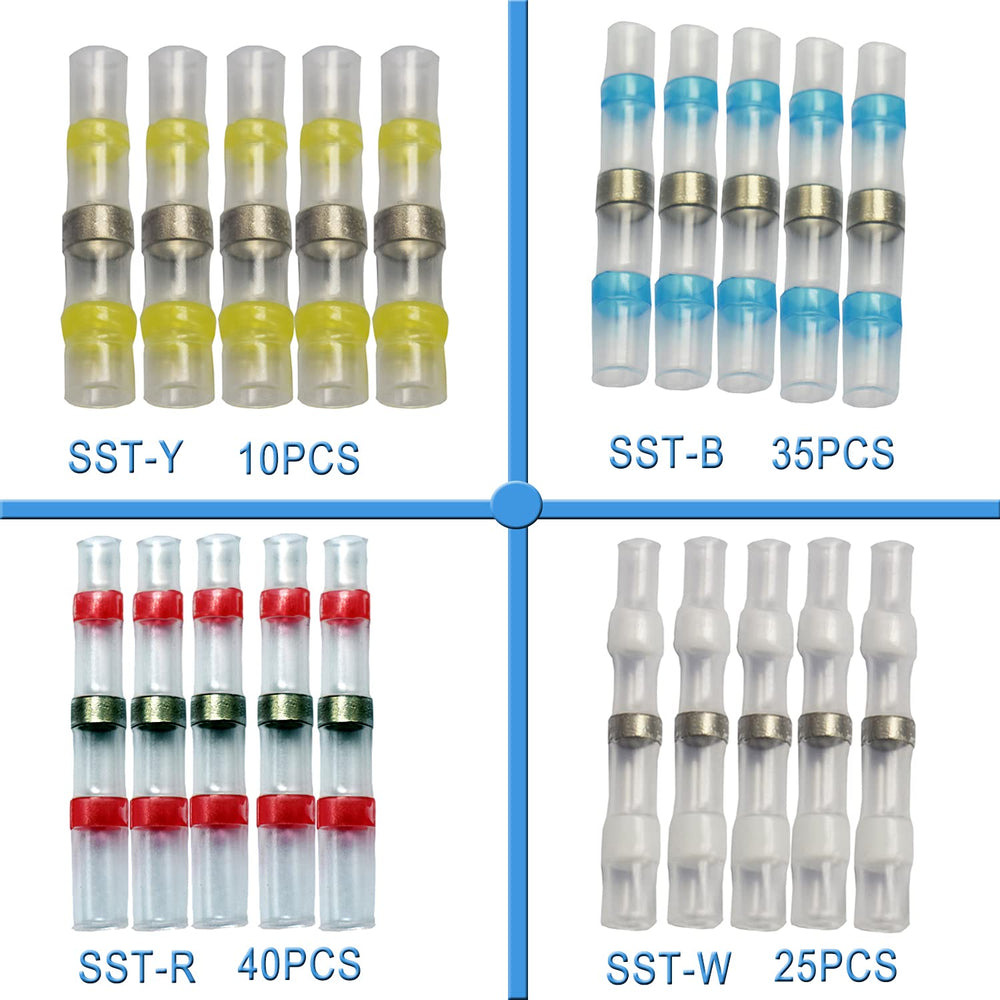 Kaivee 110pcs Premium Solder Seal Electrical Connectors - Heat Shrink Butt Connectors Waterproof Wire Connectors - Low Temp Solder Wiring Connectors kit – Waterproof Solder Electrical Wire Connectors