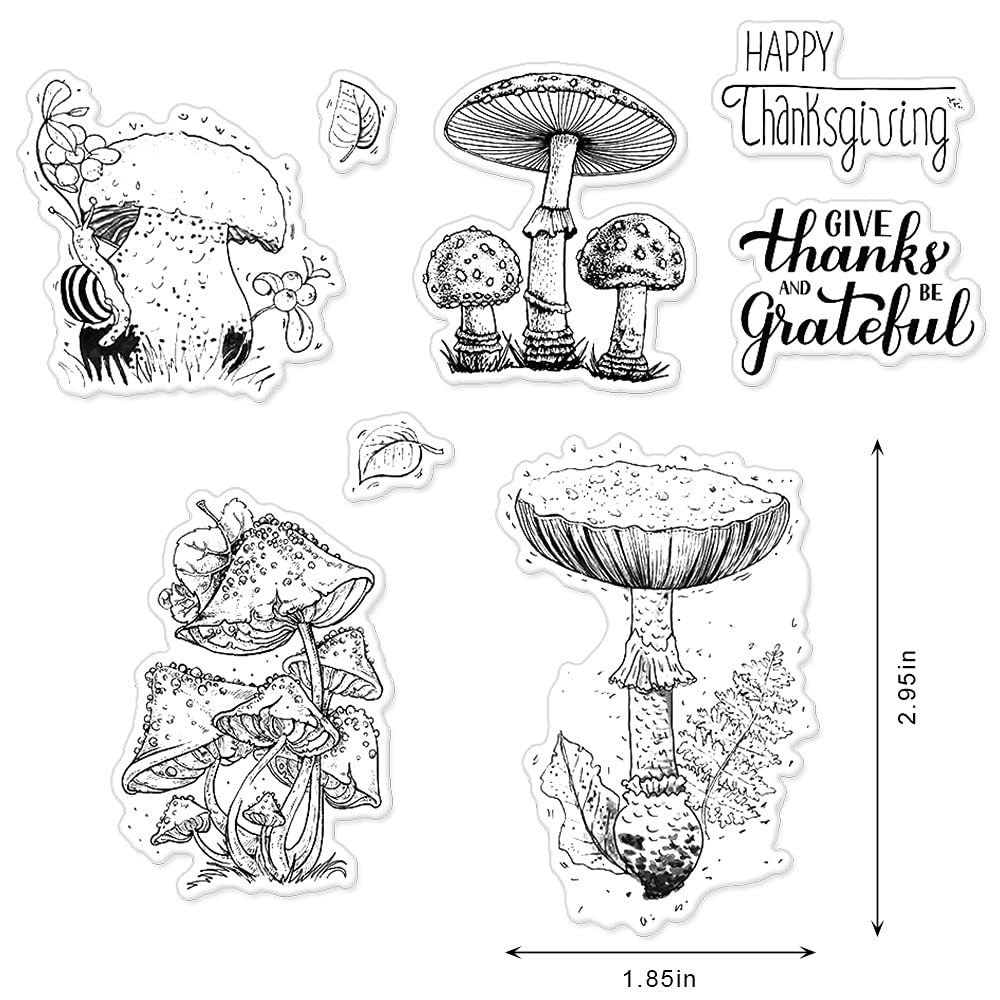 Mushroom Clear Stamps for Card Making and Photo Album Decorations, Flower Leaves Words Clear Rubber Stamps Silicone Reusable Stamp for DIY Scrapbooking Paper Craft Album Decoration