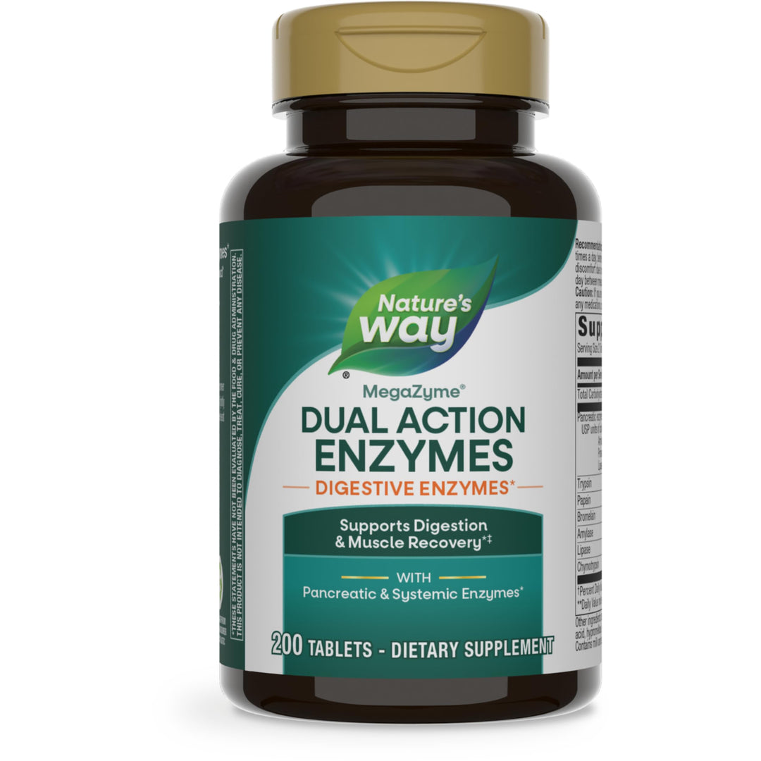 Nature&#39;s Way Mega-Zyme, Pancreatic &amp; Systemic Enzymes*, Relieves Occasional Muscle Soreness Due to Overexertion and Exercise,* Digestive Support*, 200 Tablets (Packaging May Vary)