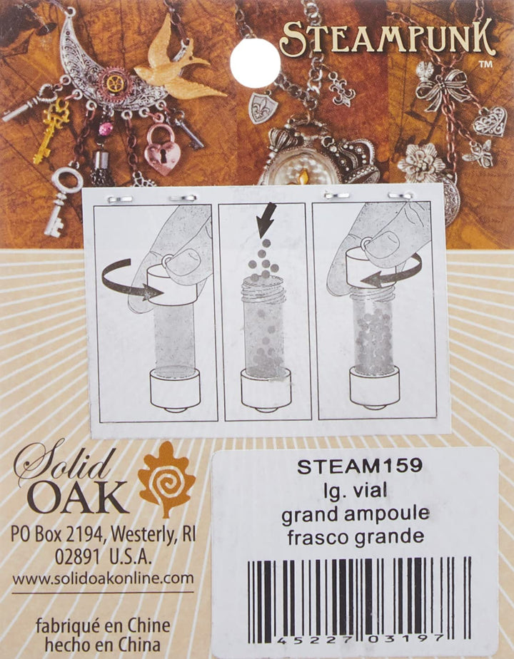 Steampunk Glass Pendant 1/Pkg-Large Vial, Silver