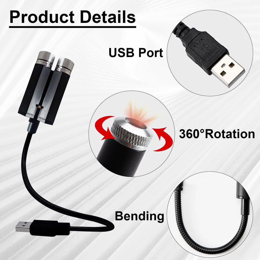 USB Star Night Lights Projector, Sound Activated 3 Modes 2 in 1 Interior Car Roof Lights, Adjustable Romantic Portable Car LED Light Decorations for Car, Ceiling, Bedroom (Red/Purple)