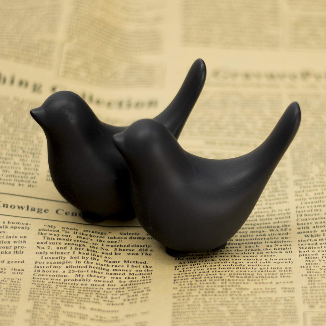 Porcelain Ceramic Little Bird Figure Figurine Craft Statue Sculpture Modern Natural Contemporary Decoration Decor (2 Small Black Birds)
