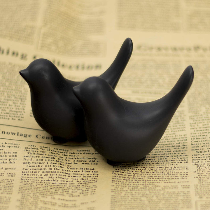 Porcelain Ceramic Little Bird Figure Figurine Craft Statue Sculpture Modern Natural Contemporary Decoration Decor (2 Small Black Birds)