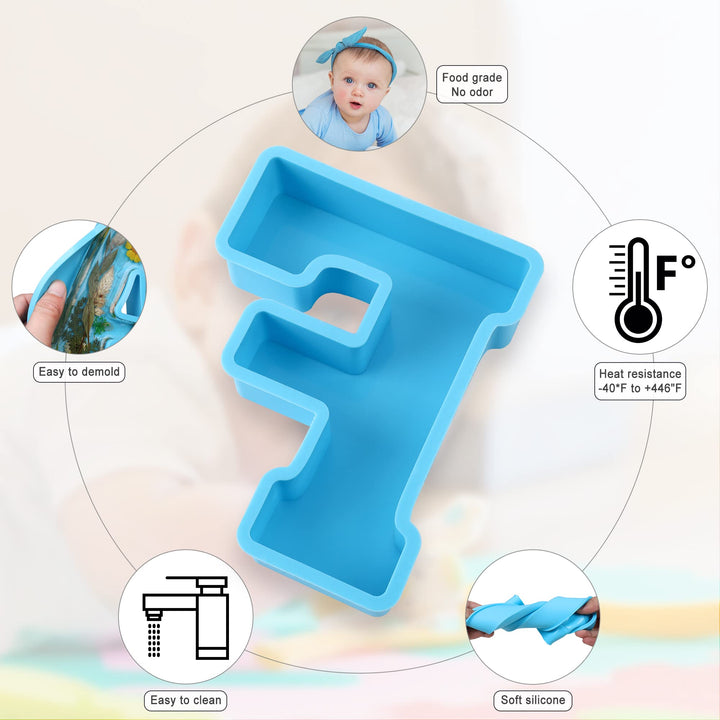 Large Letter Resin Molds, 6 Inch 3D Silicone F Capital 