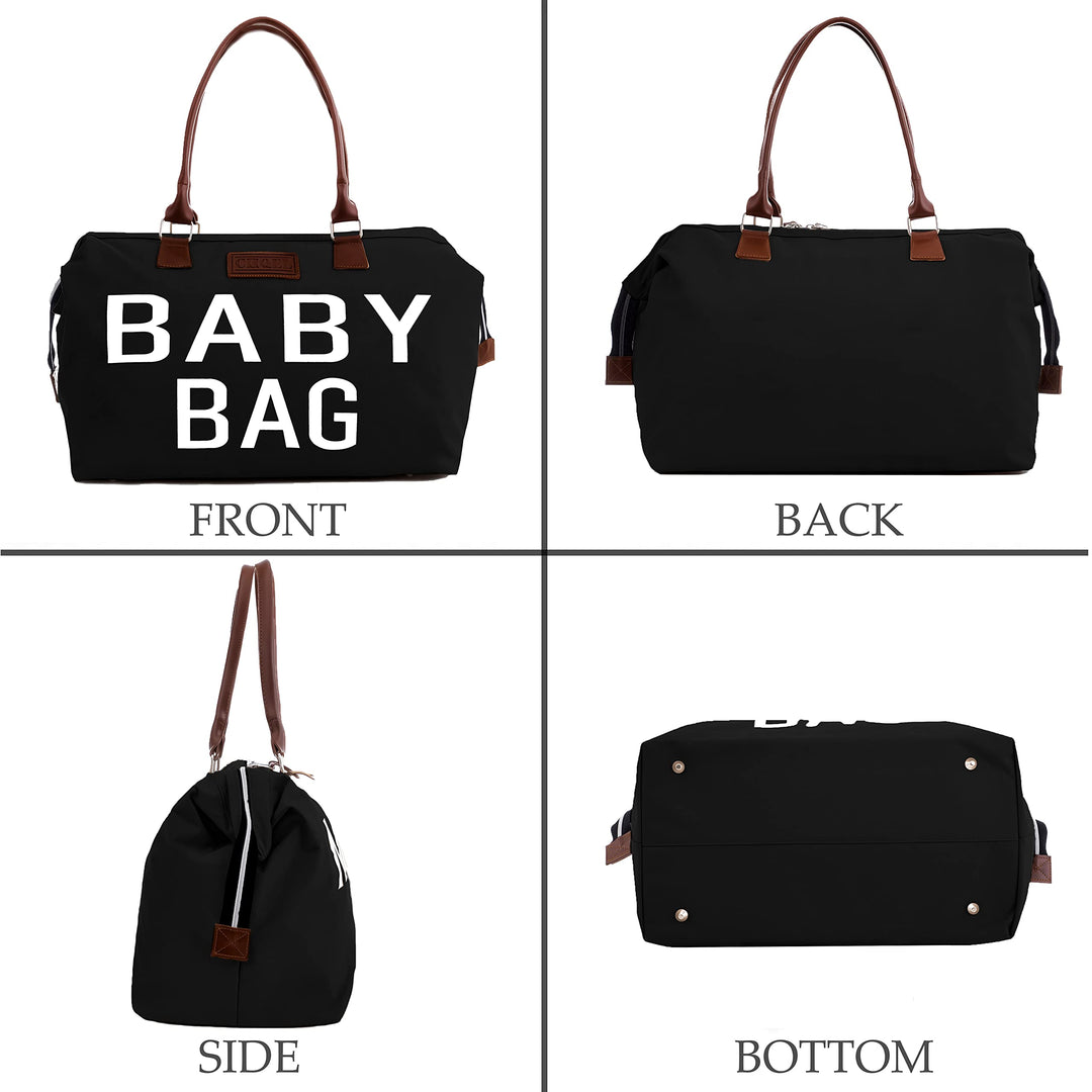 CHQEL Baby Diaper Bag, Mommy Bags for Hospital & Functional Large Baby Diaper Travel Bag for Baby Care (BLACK)