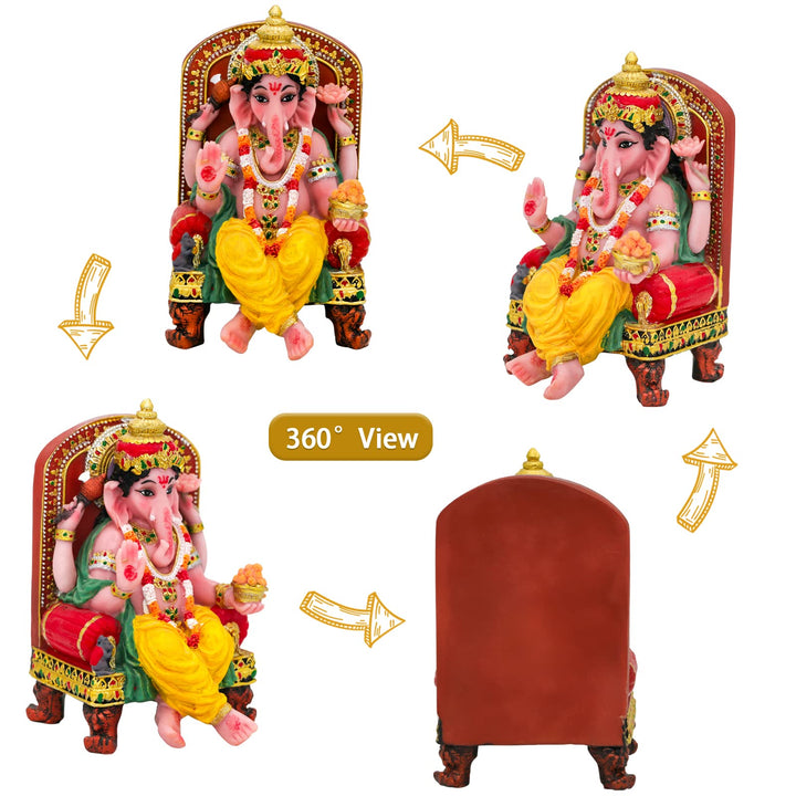 Hindu God Ganesha Statue Figurine - Indian Idol Sitting Lord Ganesh Statue India Murti Item Ganpati Home Office Temple Mandir Altar Pooja Gifts Diwali Puja Gifts