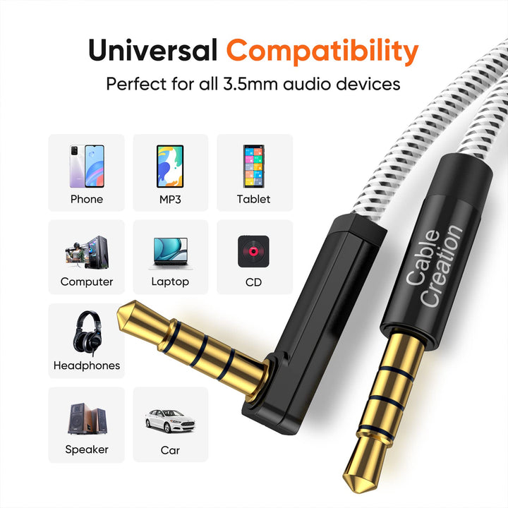 3.5mm Audio Cable(3FT/0.9M), 90 Degree Right Angle 4-Conductor TRRS 3.5mm Stereo Aux Cable with Microphone for Car Headphones,Speaker,Tablets,Laptops,Smart Phones