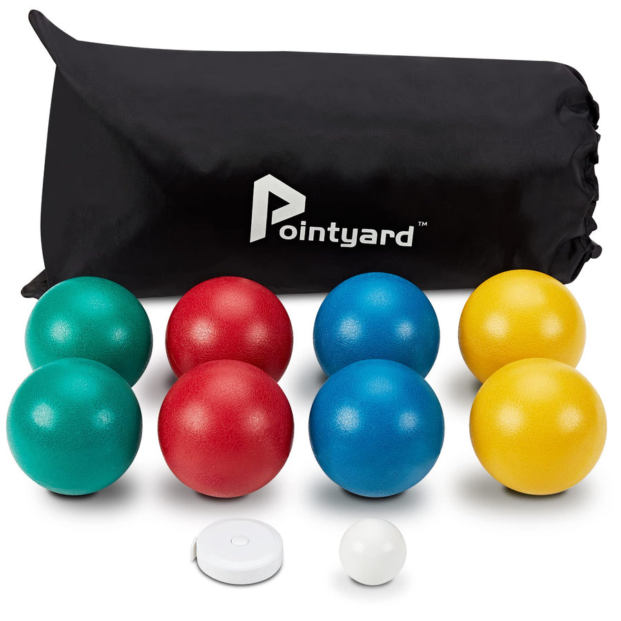 84mm Bocce Ball Set, Outdoor Games for Adults and Family, Backyard Ball Set with 8 PE Bocce Balls & 1 Pallino & Carry Bag & Measuring Tape for Kids Teens Beginners