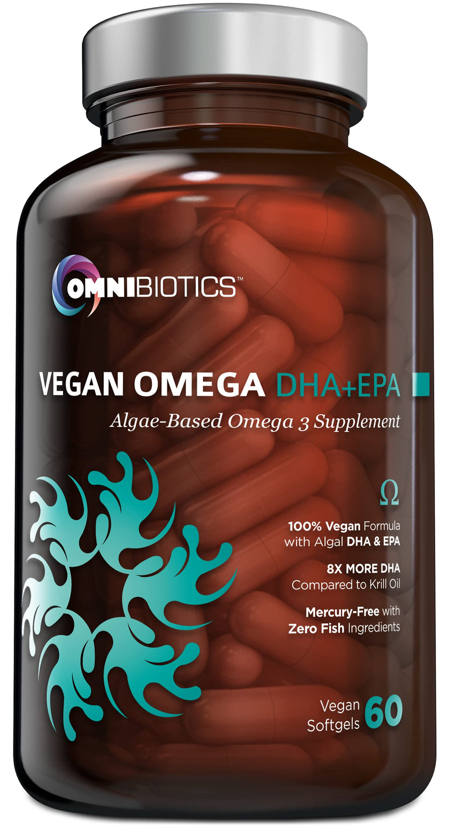 Vegan Omega 3 DHA EPA Supplement - MD-Certified Prenatal Supplement with 8X More DHA Than Krill Oil, Fish-Free Omega 3, 6, 9 and Essential Fatty Acids from Algae Oil. Non-GMO - 60 Vegan Capsules