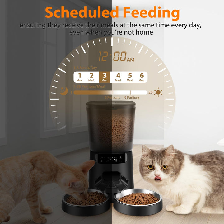 Upgraded Automatic Cat Feeder, KATALIC Clog-free 4L Cat Food Dispenser Sliding Lock Lid Storage Timed Feeder for Cat and Dogs with Voice Recorder, Programmable Meal &amp; Portion