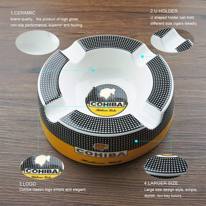 Cigar Ashtray Big Ashtrays for 8 Round Cigarettes Large Rest Outdoor Cigars Ashtray for Patio/Outside/Indoor Ashtray Gifts for Men