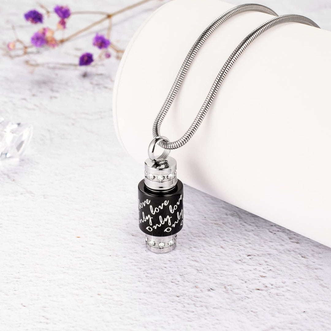Cylinder Urn Necklace for Ashes Cremation Jewelry for Human Pet Ashes Cremation Urn Keepsake Jewelry for Ashes - Only Love