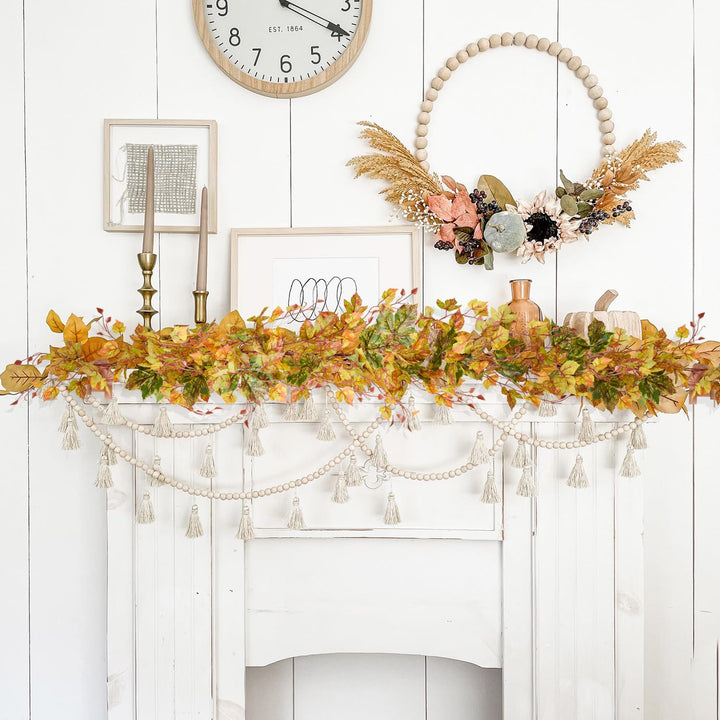 2 Pack Fall Maple Leaf Garland Clearance - 6.5ft/Piece Artificial Fall Foliage Garland Autumn Decoration for Home Wedding Halloween Party Thanksgiving