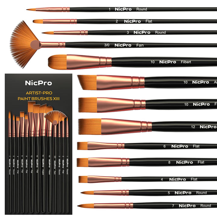 Nicpro 13 PCS Art Paint Brush Set, Kid &amp; Adult 