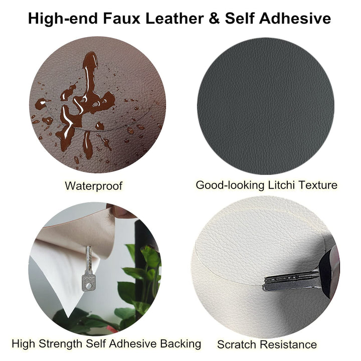 Leather Repair Patch 8x11 inch 2 Pcs, Durable Self Adhesive Vinyl and Leather Repair Kit for Couch, Car Seats, Boat Seats, Sofa, Vinyl Upholstery. - Light Grey