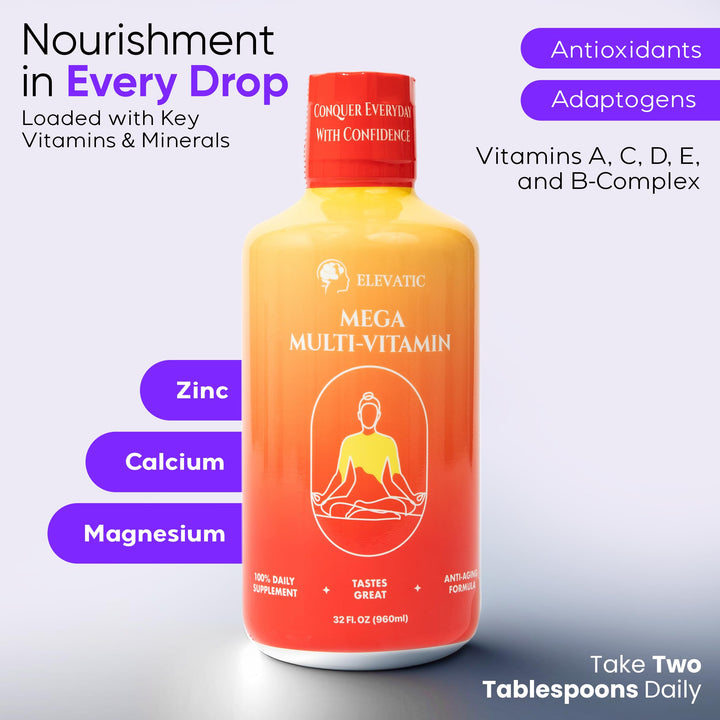 Mega Liquid Multivitamin | 32 Fl.oz (960ml) | Easy to Consume Daily Use Multivitamin Liquid | Nutrition &amp; Immune Support | Packed with Vital Nutrients for All