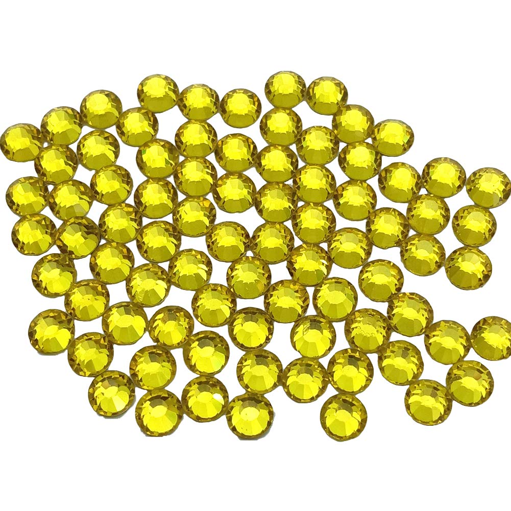Glass Crystal Flatback Rhinestones for Nail Art and Craft, Round Stone Gems Sparkly Diamond (SS10 2880pcs, Lemon Yellow)