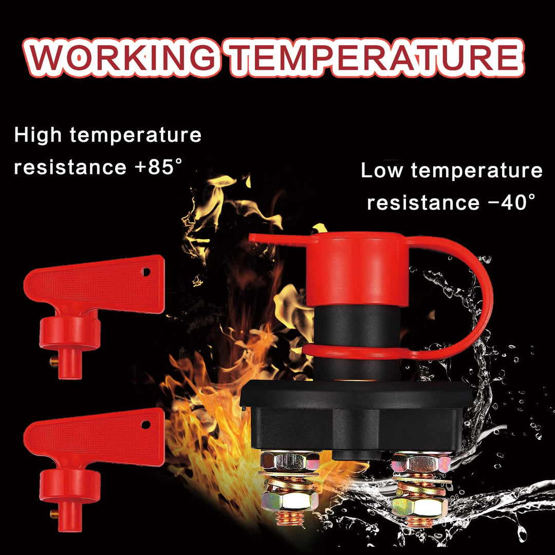 Battery Disconnect Switch, DC 12V 24V Battery Master Isolator Cut Off Power Kill Switch for Marine Car Boat RV ATV Auto Truck Vehicle, with 2 Waterproof Key, 4 Copper Ring Terminals