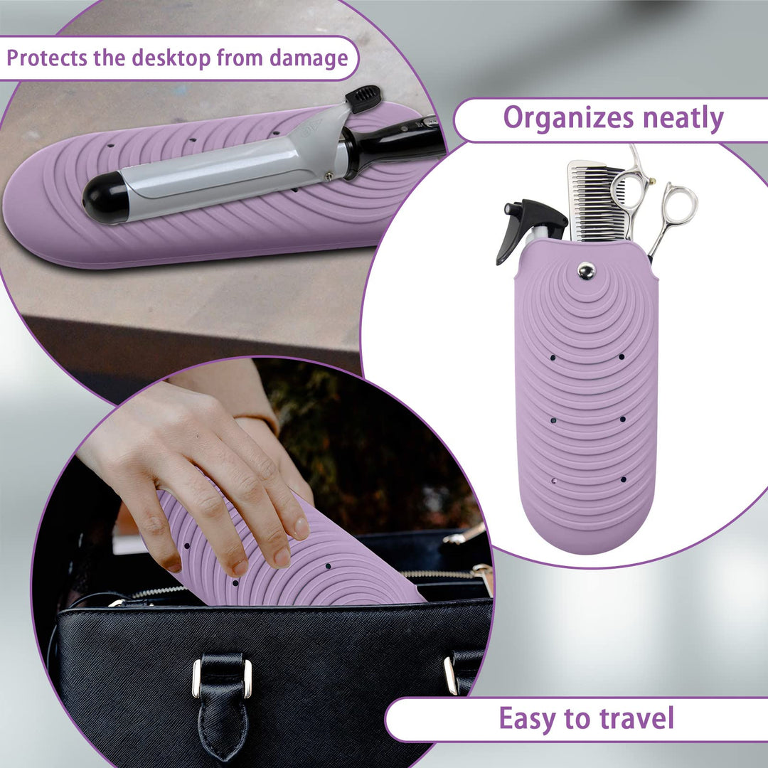 Heat Resistant Silicone Mat Pouch for Hair Styling Tools, Curling &amp; Flat Irons Non-Slip Travel Cover, Small Portable Straightener Pad for Curler Wands Storage, Hot Waver (Purple)