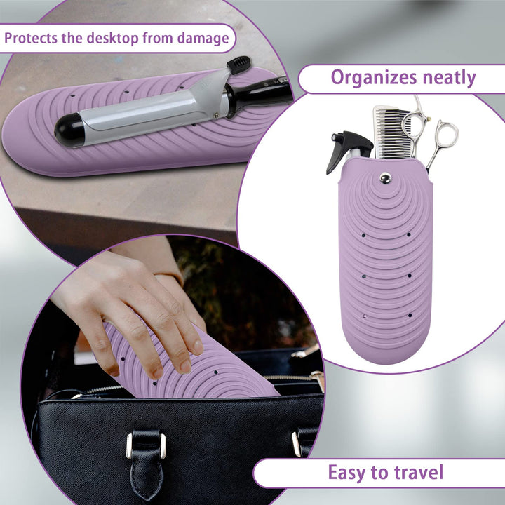 Heat Resistant Silicone Mat Pouch for Hair Styling Tools, Curling &amp; Flat Irons Non-Slip Travel Cover, Small Portable Straightener Pad for Curler Wands Storage, Hot Waver (Purple)