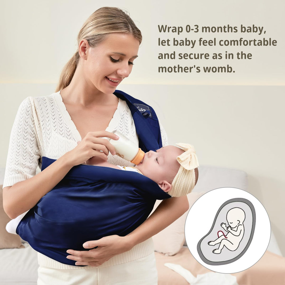 CUBY Baby Carrier, Natural Cotton Baby Sling Baby Holder Extra Comfortable for Easy Wearing Carrying of Newborn, Infant Toddler Carrier Sling for Baby Registry, Nursing,Breastfeeding (Aegean Sea)