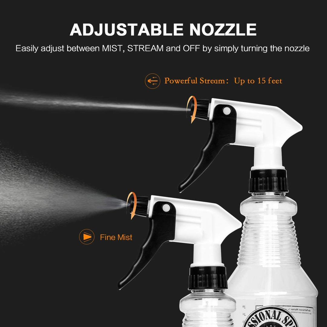 Plastic Spray Bottle (24oz 3 Pack) for Cleaning Solutions, Car Detailing Care, Planting, Pet, Clear Finish, Heavy Duty Empty Spraying Bottles Mist Water Sprayer with Measurements &amp; Adjustable Nozzle