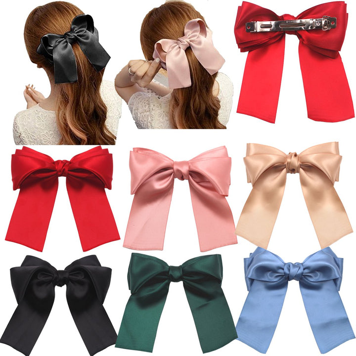 6 Pcs Large Big Huge 8.3 Soft Silky Hair Bow Clip Lolita Party Oversize Handmade Girl French Barrette Style Hair Clips
