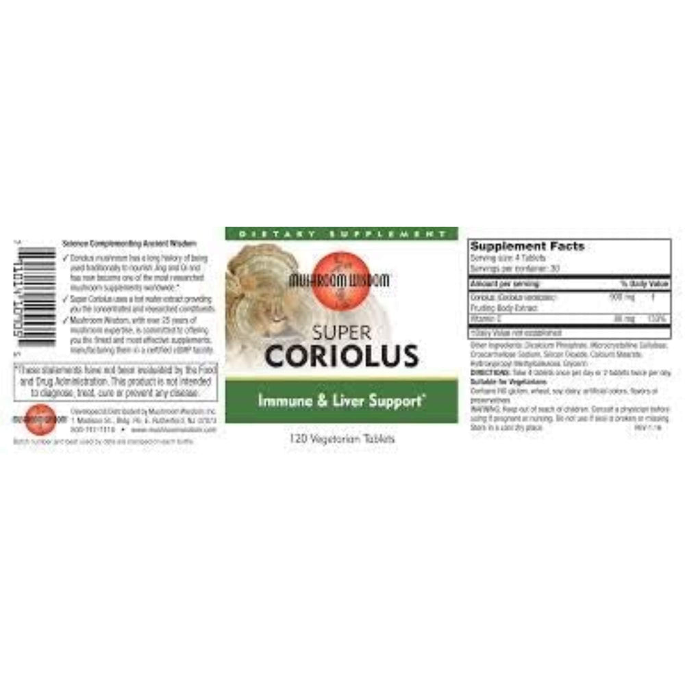 Mushroom Wisdom Super Coriolus with D Fraction - 120 Tablets