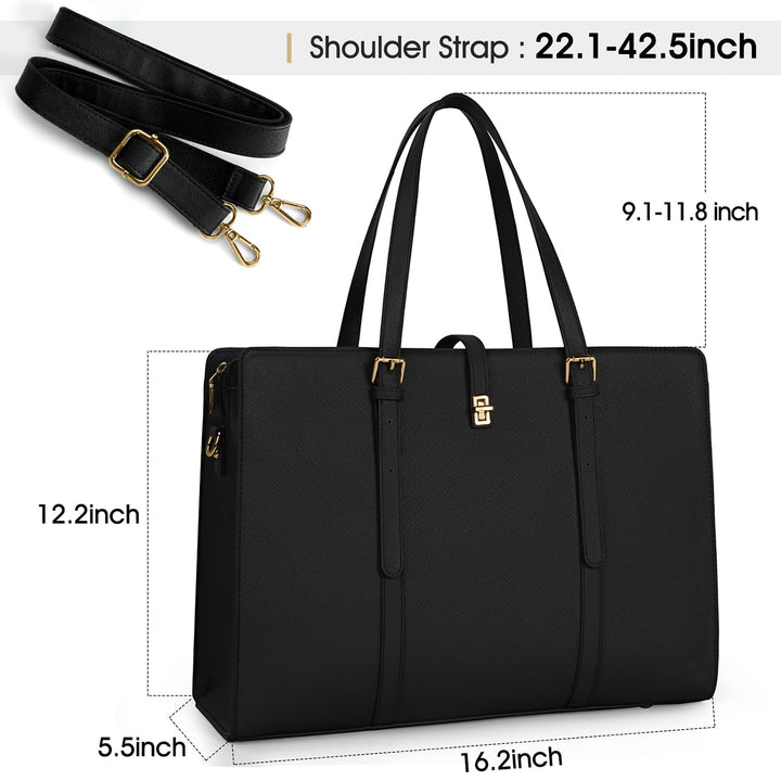 Laptop Bag for Women 15.6 Inch Leather Laptop Tote Bag Waterproof Womens Work Shoulder Bag Professional Computer Briefcase Business Office Bag Large Capacity Fashion Handbag