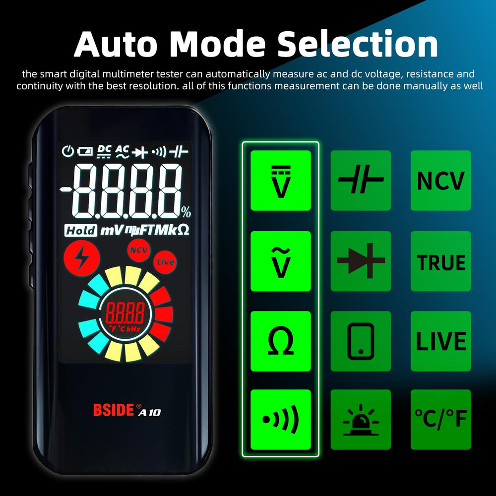 Rechargeable Digital Multimeter Color LCD 3 Results Display 6000 Counts Auto-Ranging Pocket Voltmeter Cap Duty Cycle Live Check Voltage Tester