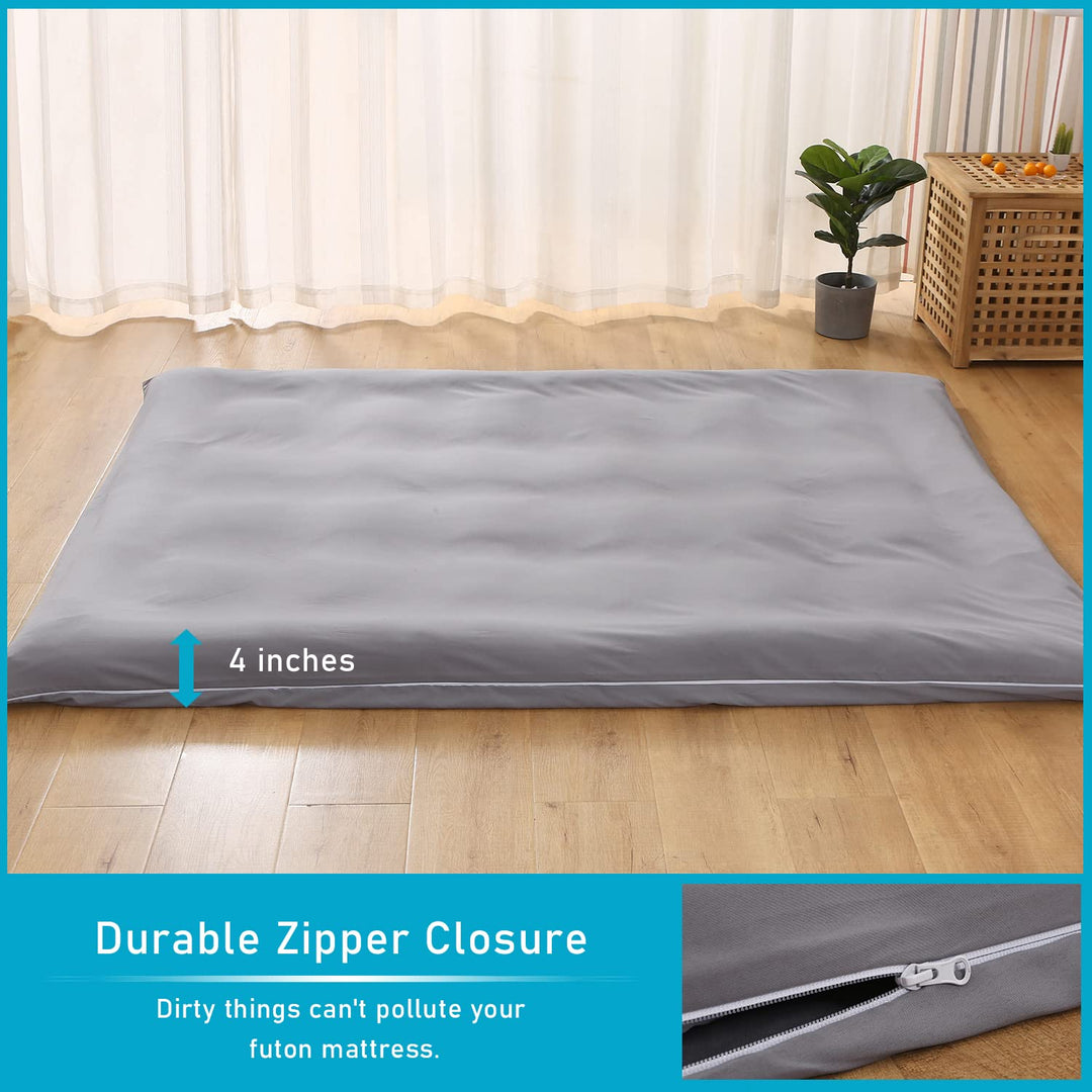Floor Futon Mattress Cover Only for Traditional Japanese Futon Mattress,Zipper Soft Skin-Friendly Breathable Without Shrinking,for Bedroom Living Room Hotel Dormitory RV Grey-Twin