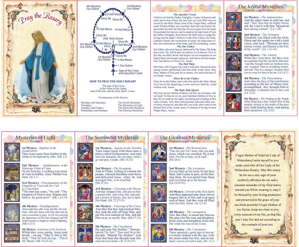 Glass Pearl Beads with Miraculous Epoxy Heart Metal Beads Rosary Necklace pack in Velvet Gift Bag with Rosary Pray Card (Purple)