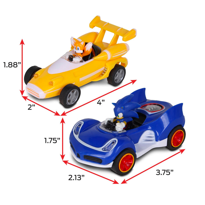 Sonic Transformed All-Stars Racing 2 Pack Pull Back Action: Tails and Sonic Hedgehog, Two Vehicles, Video Game Legends, No Batteries Required, Pull Back – Release - and Watch it go