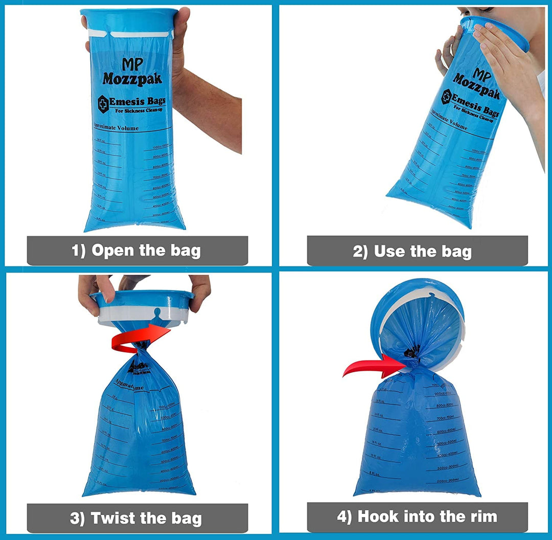 Vomit Bags – 60 Pack – 1000ml Emesis Bags – Leak Resistant, Medical Grade, Portable, Disposable Barf Bags, Puke, Throw Up, Nausea Bags for Travel Motion Sickness, Car &amp; Aircraft, Kids, Taxi