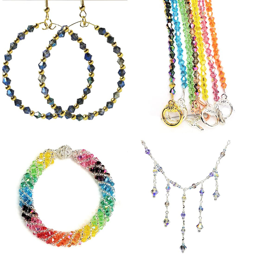 Glass Beads for Jewelry Making, 4MM Bicone Bead, 15 Colors Total 1425 Pcs Faceted Crystal Beads with Elastic Strings for DIY Jewelry Making Beading Necklace Earrings Rings LUBEADS