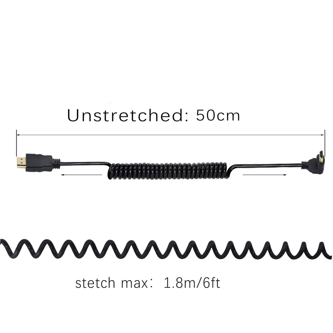 Right AngleHDMI Coiled Cable,90° Down Angle HDMI Male t