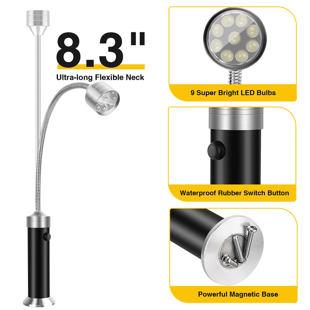 Barbecue Grill Light, BBQ Grilling Accessories for Outdoor with Magnetic Base, Mens Stocking Stuffers Grilling Gifts, 360 Degree Flexible Neck, Water Heat Resistant, Batteries Included - 2 Pack