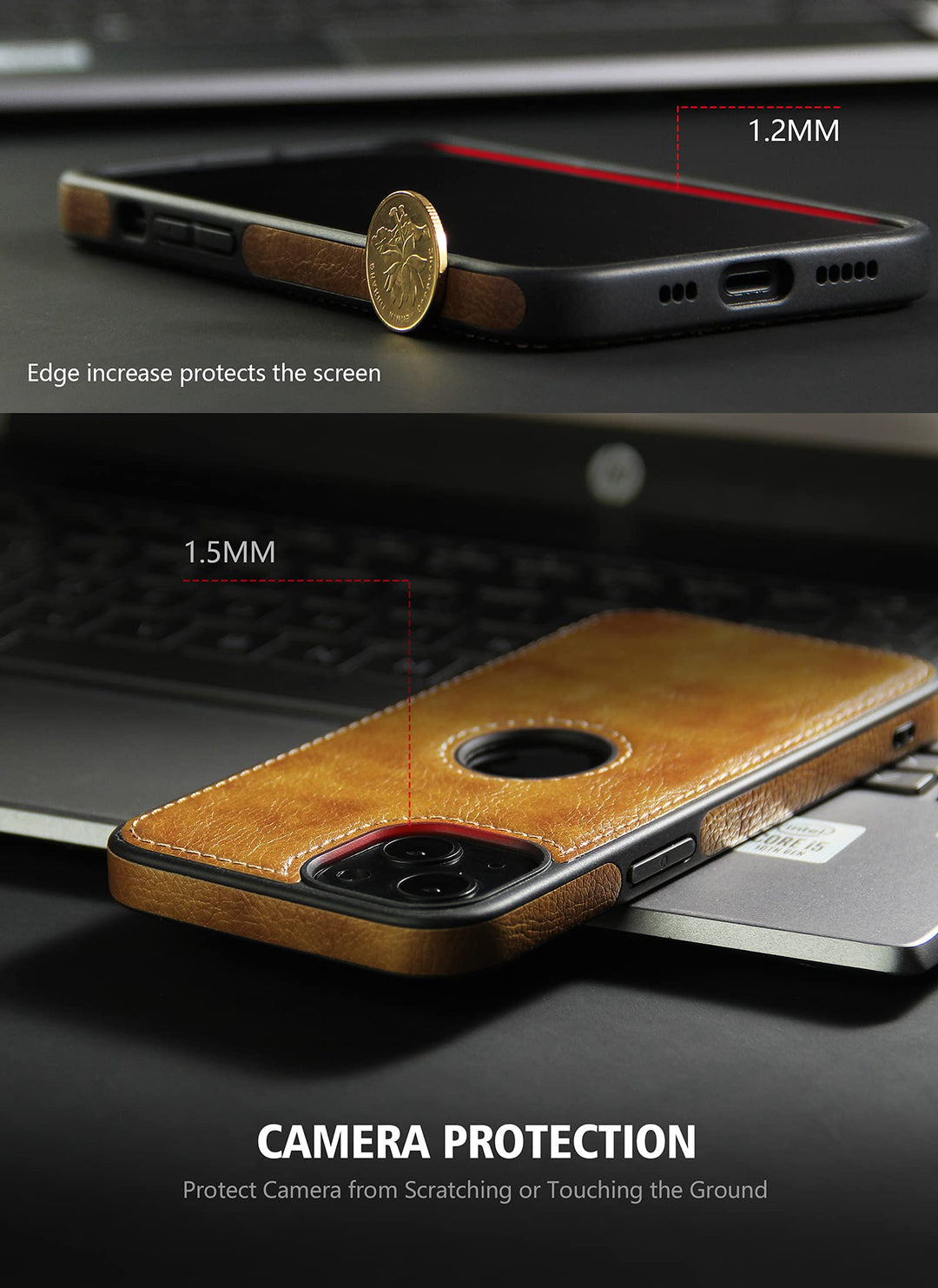 Design Compatible with iPhone 13 Mini Case Luxury Leather Business Vintage Slim Non-Slip Soft Grip Shockproof Protective Cover (2021) 5.4 Inch (Brown)