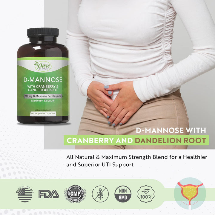 Pure By Nature 600mg D-Mannose Vegan Capsules with Cran