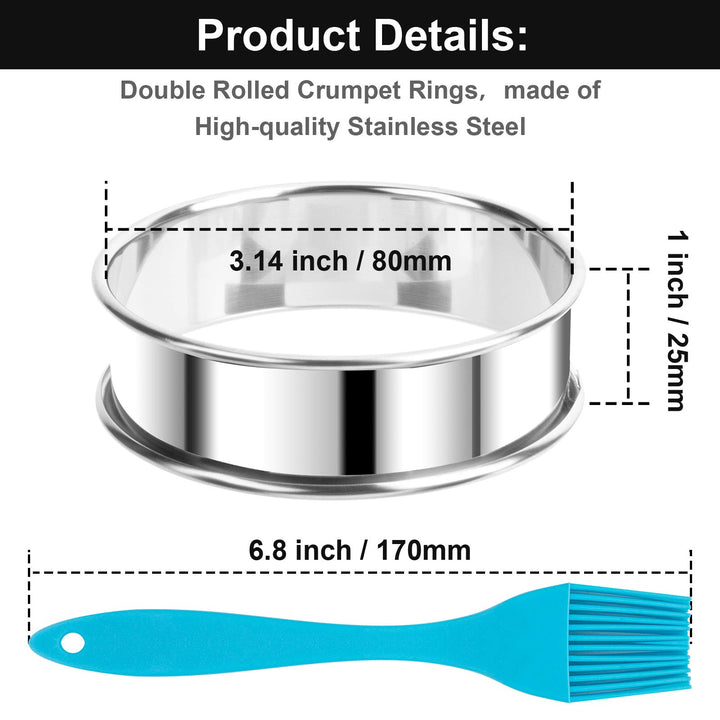 6 Pcs Double Rolled Crumpet Rings, Stainless Steel English Muffin Rings, Rust Resistant Tart Rings Tart Rounds for Home Baking, Round 3.15inch