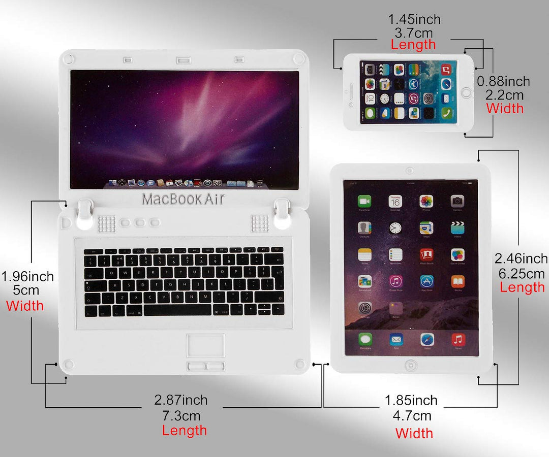 3 PCS Dollhouse Mini Metal Laptop Tablet Cell Phone for 1/6 1/12 Miniatures Play Set