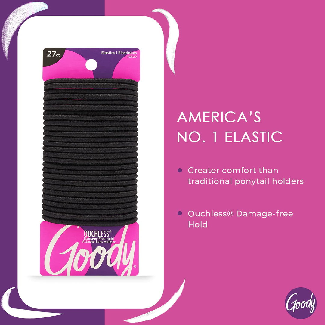 Goody Ouchless Women&#39;s Elastic Hair Ties - 27 Count, Black - 4MM for Medium Hair - Long-Lasting Braids, Ponytails, and More - Pain-Free Hair Accessories (Packaging May Vary)