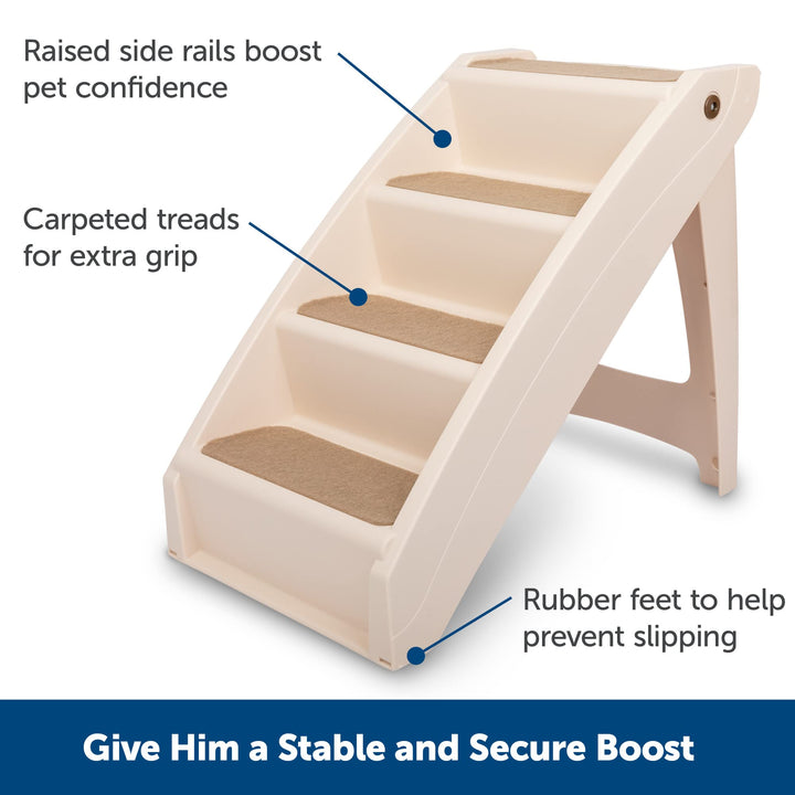 CozyUp Folding Dog Stairs, Portable Indoor/Outdoor Pet Steps for Bed, Couch &amp; Car, Tan, 25 Inch