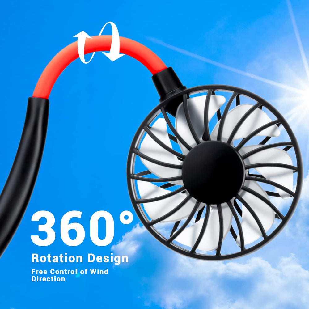 Portable Neck Fan Rechargeable Personal HandFree Fan Mini USB Wearable Neckband Sport Fan 3 Speed Adjustable 360 Degrees Free Rotation Perfect for Working Traveling Office Reading (Red Black 2 Pack)
