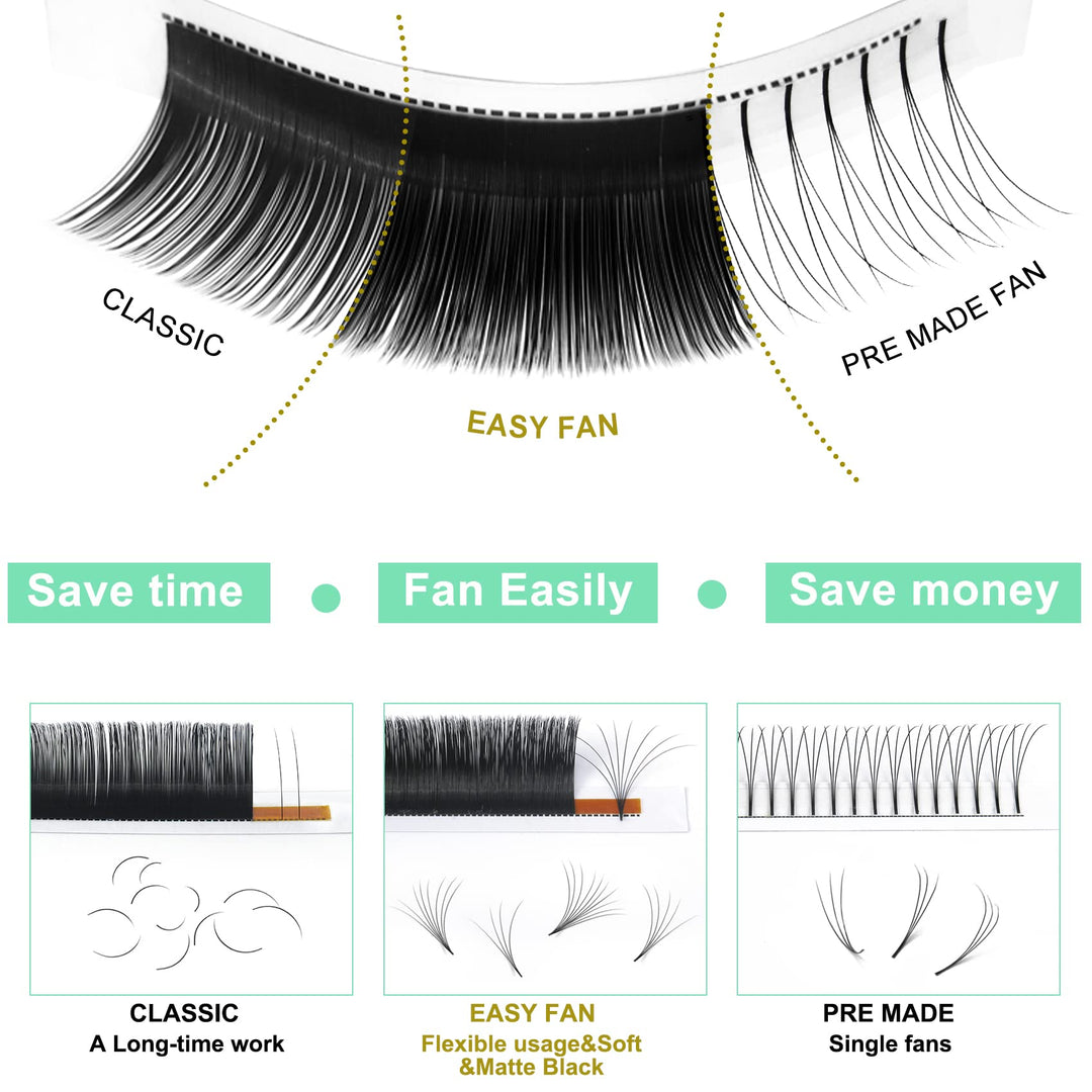 Easy Fan Volume Lashes D-0.05-9-16 Volume Lash Extensions Rapid Blooming Lashes .03 .05 .07 .10 Mega Volume Lash Extensions Flowering Lash Extensions C D curl(D-0.05,9-16mix)